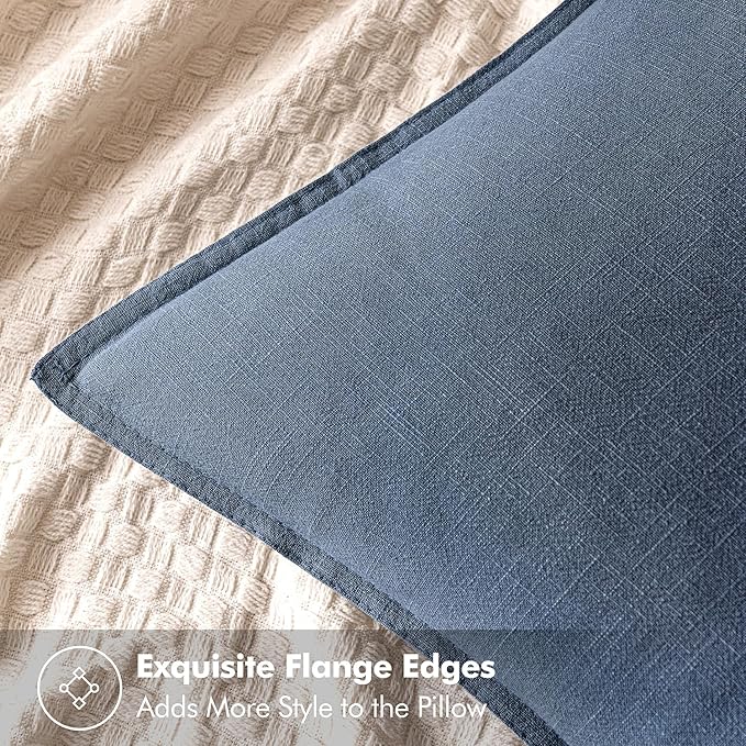 MIULEE Decorative Linen Euro Sham Pillow Covers 24x24 Inch Blue Ashes Boho Farmhouse Neutral Couch Throw Pillows for Bed Pack of 2 Accent Modern Pillowcase Sofa Livingroom Home Decor