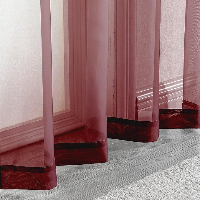 OWENIE Sheer Curtains 54 inches Long 2 Panels Set, Rod Pocket Curtain Sheers for Living Room/Bedroom, Light Filtering Voile Panels Drapes Small Window Treatments, 42" W x 54" L, Burgundy Red