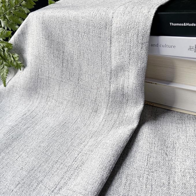 Oindec Faux Linen Kitchen Curtains 24 Inch Length Cafe Curtain Tiers for Living Room Basement Bathroom Windows Country Rustic Small Short Curtains, Set of 2, Grey