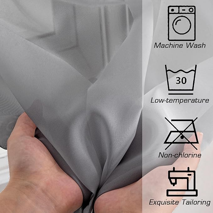 Simplebrand Grey Sheer Curtains 90 Inches Long, Light Filtering Rod Pocket Solid Color Window Sheer Curtain Panels, Elegant Curtains & Drapes for Living Room, Bedroom 2 Panels (Grey, 42" W x 90" L)