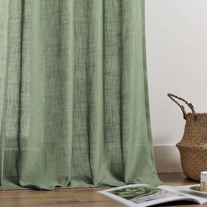 Joydeco Linen Curtains 108 Inch Length 2 Panel Sets,Light Filtering Curtains for Bedroom 52 Inch Wide Living Room Drapes with Back Tabs & Rod Pockets (W52 x L108 Inch, Loden)