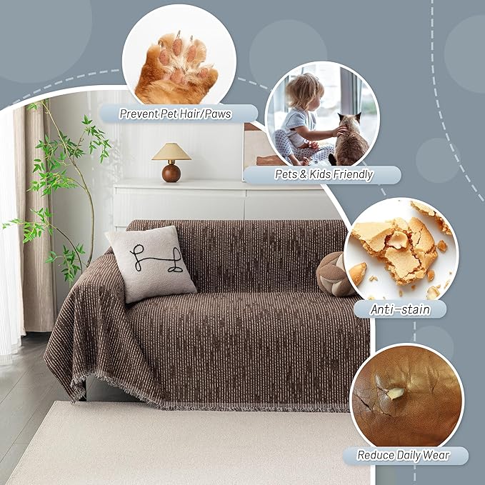 MYSKY HOME Loveseat Cover Deep Chocolate Couch Cover Sectional Couch Covers for 2 Cushion Couch Sofa Thick Universal Chenille Sofa Cover with Tassel Durable Furniture Protector for Dogs 91" x 118"