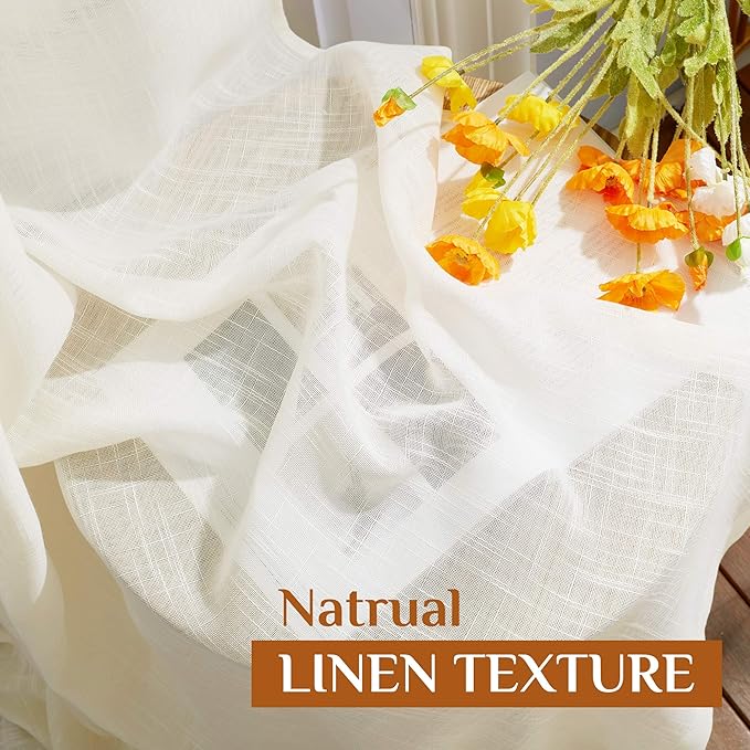 NICETOWN Semi Sheer Curtains Linen Blend Texture, Rod Pocket Back Tab Decorative Linen Sheer Drapes Window Treatment Privacy Curtains for Bedroom/Living Room/Nursery, W52 x L90, Natural, 2 Panels