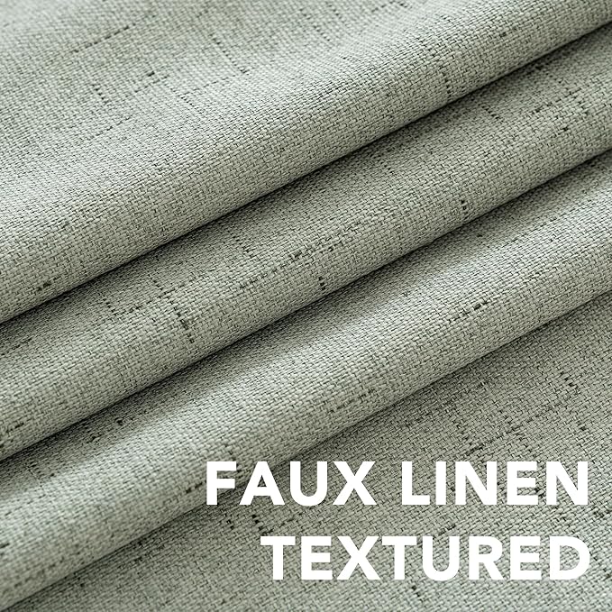 H.VERSAILTEX Linen Blackout Curtains Durable Thick Textured Linen Look 100% Blackout Patio Door Curtain Anti Rust Grommet Extra Wide Sliding Door Curtain Panel, W100 x L84 inch - Sage