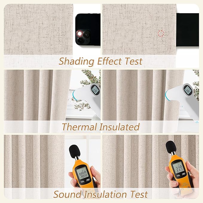 Guken Oatmeal 100% Blackout Curtains 120 Inch Length 2 Panels Set for Living Room Bedroom Back Tab Thermal Insulated Black Out Linen Drapes Room Darkening Window Curtains 52x120