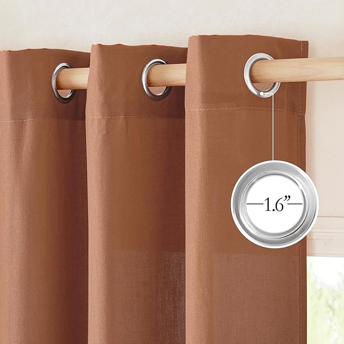 NICETOWN Caramel Linen Curtains for Kitchen, Thick Flax Small Window Treatments Semi Sheer Privacy Assured with Light Through for Cafe/Bathroom, W42 x L36, 2 Panels
