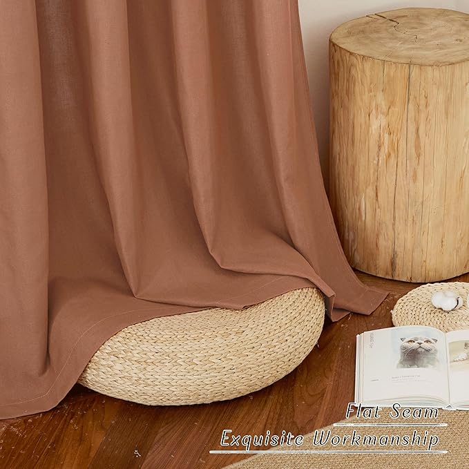 NICETOWN Caramel Short Linen Curtains for Kitchen, Thick Flax Small Window Treatments Semi Sheer Privacy Assured with Light Through for Cafe/Bathroom, W42 x L48, 2 Panels