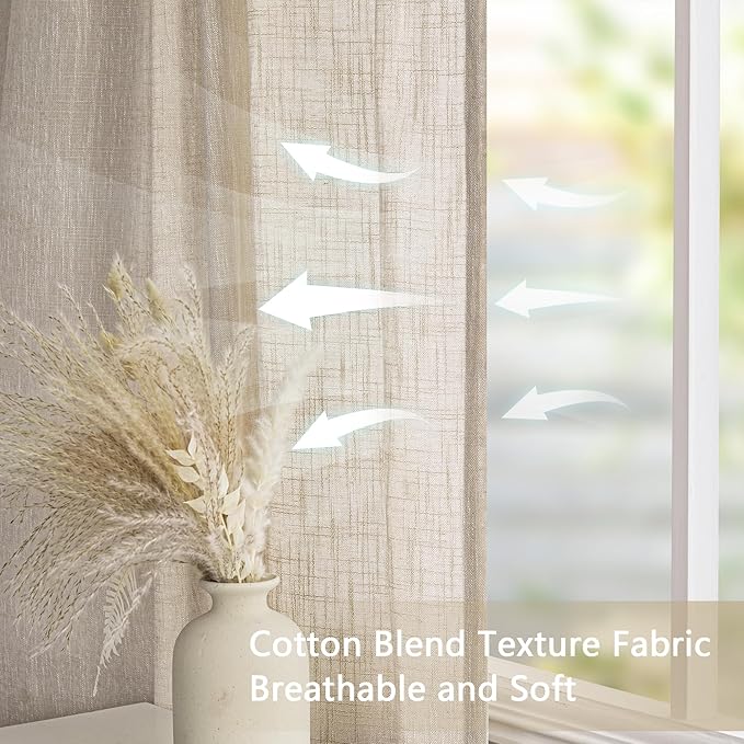 MYSKY HOME 30 Inch Length Oatmeal Tiers Curtains for Cafe, Semi Sheer Light Filtering Window Curtain Panels Rod Pocket Short Country Decor Drapes for Bathroom/Basement, Taupe, 2 Panels, 34 x 30 Inch