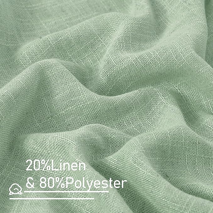 LAMIT Fresh Green Linen Curtains for Living Room, 80 Inch Faux Linen Textured Light Filtering Drapes Back Tab and Rod Pocket Boho Panels for Farmhouse/Bedroom/Porch, 52 x 80 Inch, 2 Panels Set
