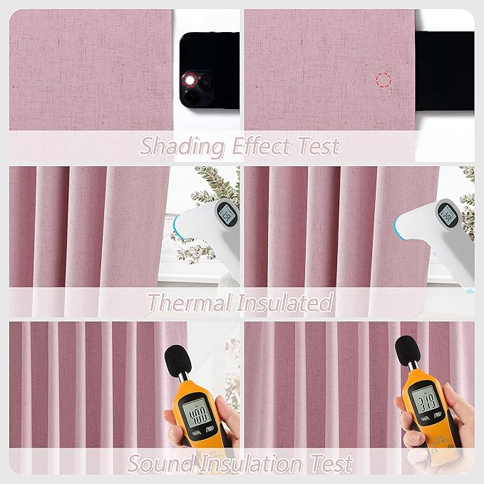 Guken 100% Blackout Curtains 84 Inch Length 2 Panels Set for Living Room Bedroom Back Tab Thermal Insulated Black Out Linen Drapes Room Darkening Rose,52x84