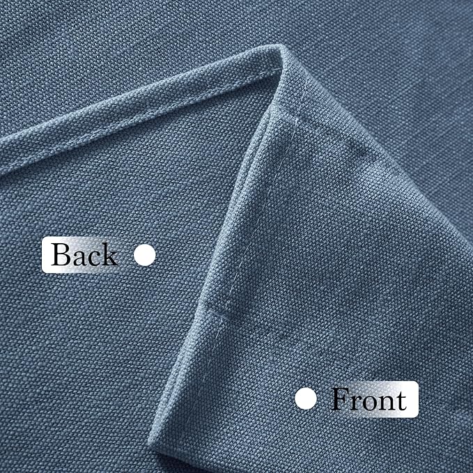RYB HOME Short Kitchen Valances and Curtain Set, Thick Faux Linen Blended Topper Privacy Protect Short Cafe Curtains for Bathroom, 2 Panels, Rod Pocket, Stone Blue, W 26 x L 24 inch