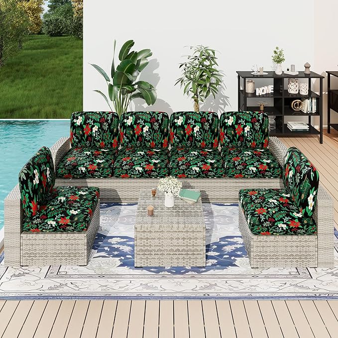 hyha Printed Couch Cushion Covers, Floral Sofa Covers Washable for Cushion Couch, Stretch Pattern Outdoor Cushion Covers for Patio Furniture with Elastic Bottom(Back Cover L, Christmas Botanical)