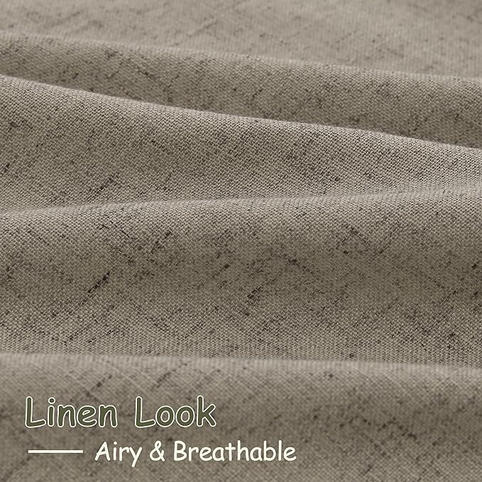 Mocha Linen Curtains 96 Inches Long for Living Room Rod Back Tab Vintage Rustic Farmhouse Light Filtering Curtain Burlap Textured Linen Drapes 96 Inch Length for Dinning Room Bedroom 52x96 8 FT