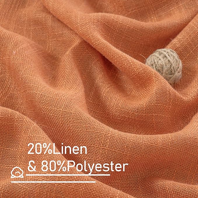 LAMIT Burnt Orange Sheer Linen Curtains, 84 inch Light Filtering Semi Sheer Panels Bronze Grommet Farmhouse Rust Drapes for Living Room/Bedroom, 2 Panels, 52 x 84 Inch