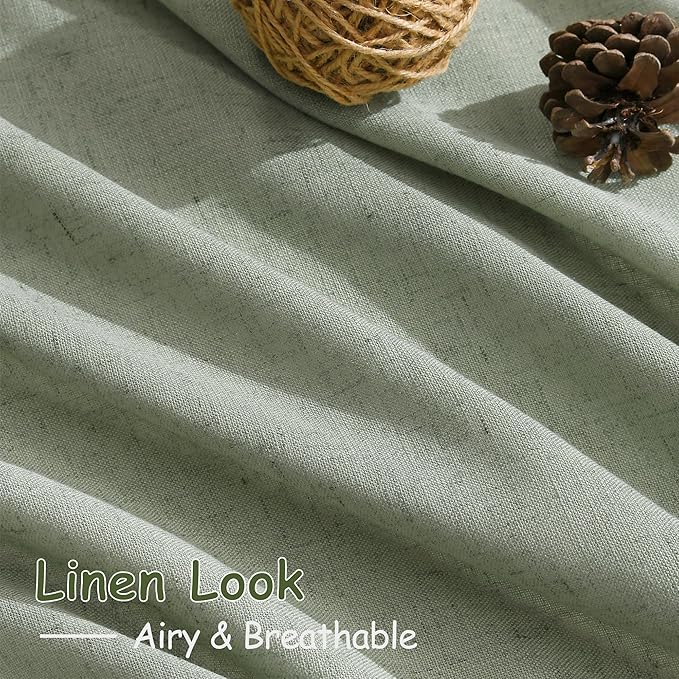Nanspring Desert Sage Linen Curtains Semi Sheer 96 Inches Long 2 Panels Set for Living Room Back Tab Rod Pocket Light Filtering Drape for Bedroom Modern Farmhouse Coastal Decor Protect Privacy 52x96