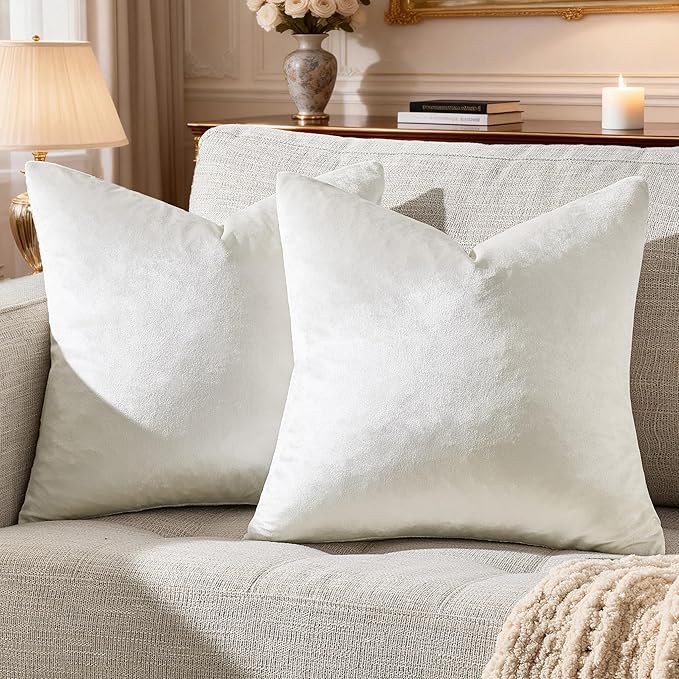 GIGIZAZA Velvet Pillow Covers 20x20: Pack of 2 Throw Pillows Soft Solid Covers - Beige Decorative Modern Couch Big Cushion Covers,Living Room,Bedroom,Sofa