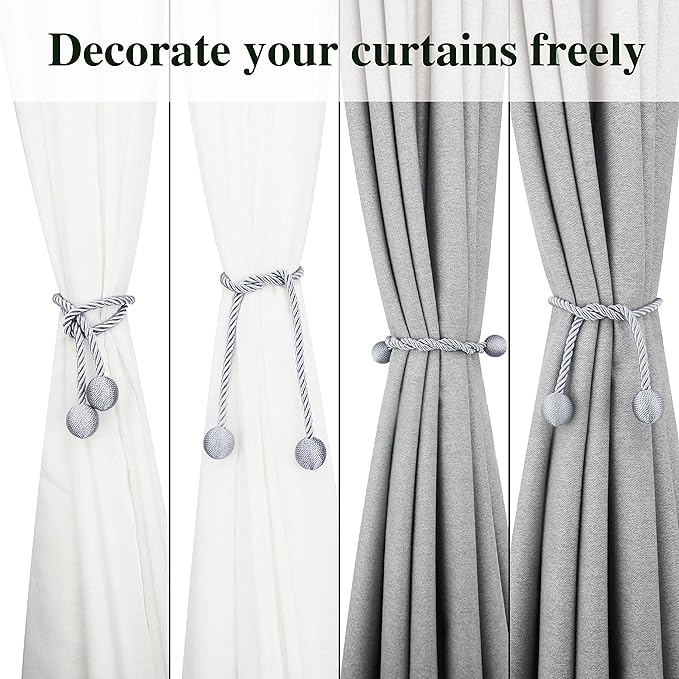 Curtain Tiebacks Outdoor Elegant Decorative Tie Backs Modern Rope Tiebacks for Drapes Window Curtain Holdbacks for Draperies (Grey, 2)