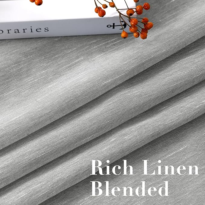 H.VERSAILTEX Linen Curtains Flax Linen Blended Curtain Panels for Living Room/Bedroom Semi Sheer Privacy Curtains 96 inch Length 2 Panels Set Nickel Grommet Window Drapes, Grey
