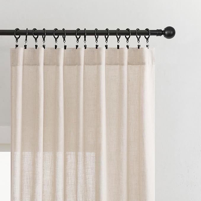 Joydeco Linen Curtains for Living Room,Semi Sheer Drapes Window Long Curtains 96 inches Long Pink Beige
