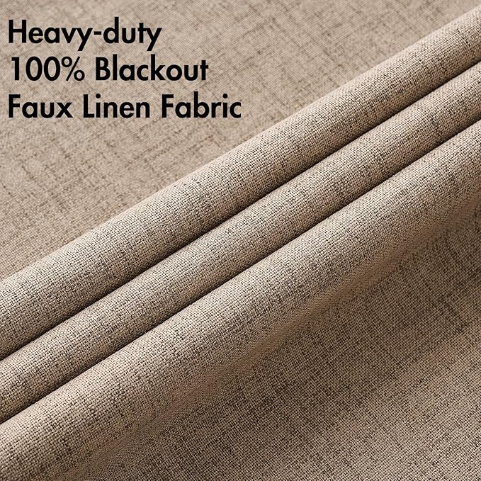 MIULEE 100% Blackout Linen Textured Curtains for Bedroom Solid Thermal Insulated Copper Brown Grommet Room Darkening Curtains & Drapes Luxury Decor for Living Room Nursery 62 x 84 Inch (2 Panels)