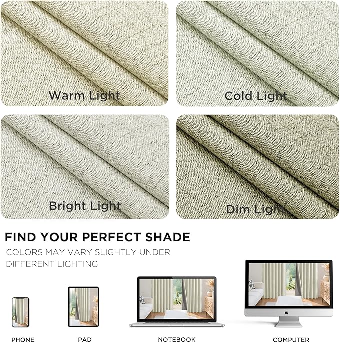 Joydeco Blackout Curtains for Bedroom - 72 Inch Long 100% Light Blocking 2 Panels Light Beige Drapes, Thermal Insulated Room Darkening Curtains, Linen Textured for Living Room, Rod Pocket & Back Tabs