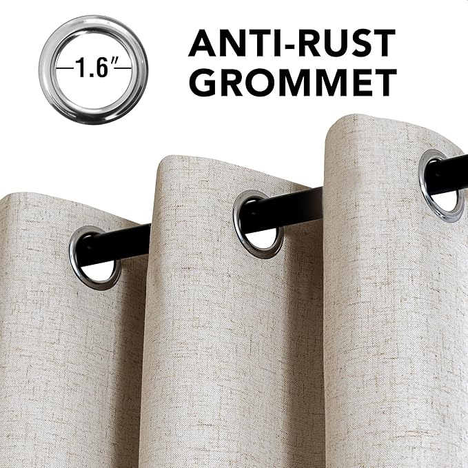 H.VERSAILTEX Linen Curtains 100% Blackout Curtains for Bedroom 108 inch Long Full Light Blocking Nature Linen Blended Window Curtains for Living Room Nickel Grommet (2 Panels, Heathered Linen)