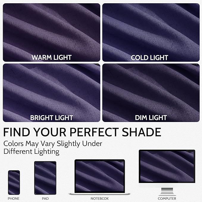 Extra Long Curtain Purple Morden Linen Blend Light Filtering Back Tab Curtains for Long Winodws 120 Inches Length, Semi Sheer Privacy Drapes for Living Room, 52x120 inch, 2 Panels