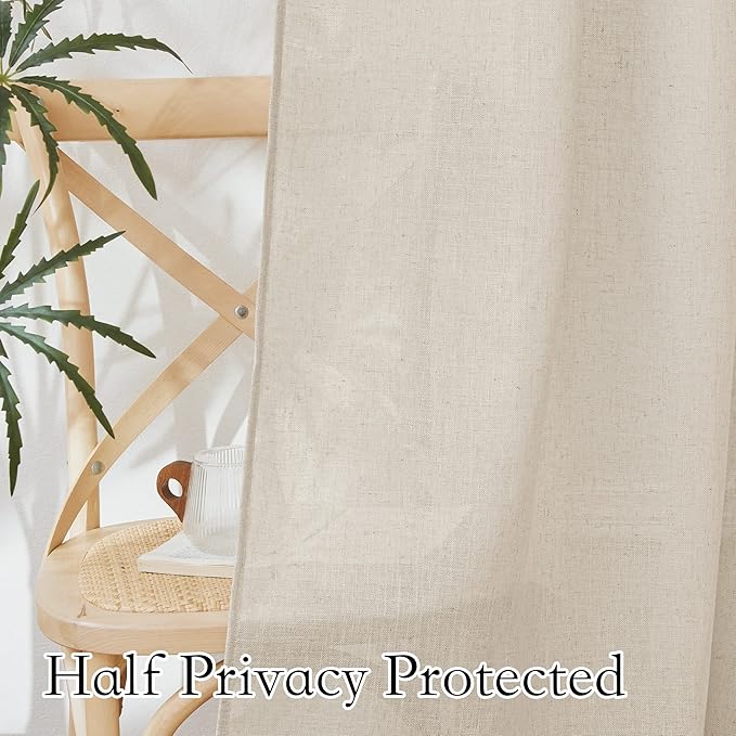 RYB HOME Bathroom Curtains Over Sink 36 inches Length, Linen Blend Semi Sheer Light Filtering Tiers for Camper Kithen Cafe, Small Curtains for Door Window, W 26 x L36, Beige, 2 Panels Set