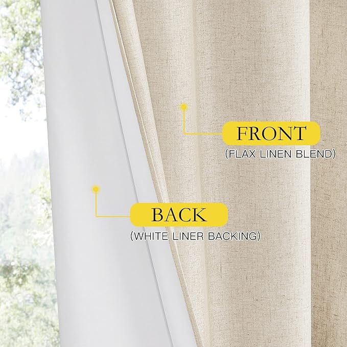 NICETOWN Linen Blackout Cold Blocking Curtains 63" Long for Classroom, Beige, Set of 2, Short Kitchen Burlap Linen 100% Blackout Drape Panels for Night Shift, Great Job for Blocking Light