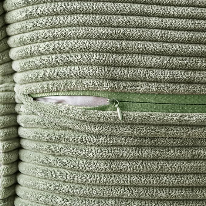 MIULEE Decorative Euro Sham Throw Pillow Covers for Couch Bed Livingroom 24x24 Inch Set of 2 Light Olive Green Boho Accent Throw Pllows Broadside Striped Patchwork Soft Corduroy Summer Pillowcases