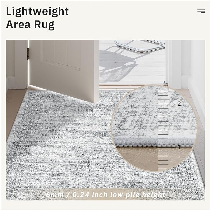 Hallway Runner 3x14 - Runner Rugs 14ft Washable Entryway Rug Vintage Kitchen Runners Non Slip Indoor Rug Farmhouse Carpet Runner for Bathroom Living Room Bedroom, Grey
