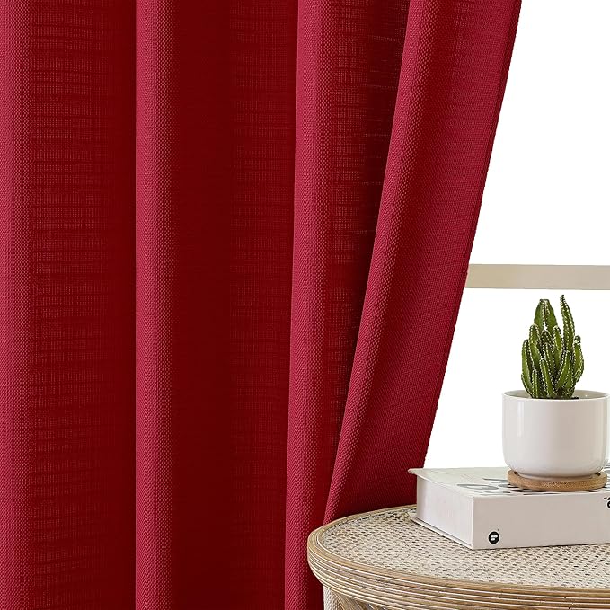 Chyhomenyc Red Short Curtain Valance for Windows, Faux Linen Textured Half Window Curtains, Burlap Solid Topper Small Curtain Valance for Bathroom Laundry Basement, 60Wx18L Inch, 1 Piece