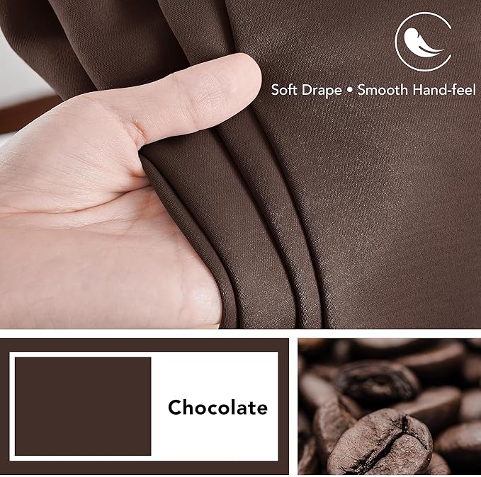 Deconovo Blackout Curtains, Thermal Insulated, W52 x L54 2 Panels, Back Tab, Machine Washable, Room-Darkening Drapes for Bedroom/Living Room Chocolate