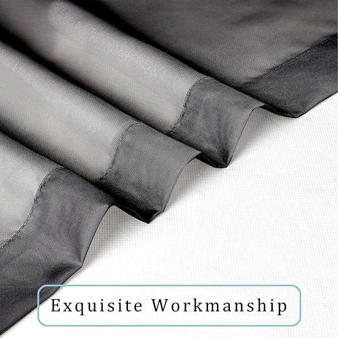 OWENIE Short Sheer Curtains 30 Inches 2 Panels Set, Kitchen Tiers Light Filtering Rod Pocket Cafe Curtains for Bathroom Small Half Window, 42 in W x 30 in L, Black