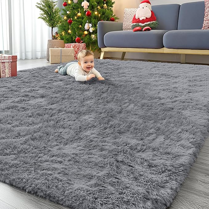 OLANLY 10x12 Machine Washable Large Area Rugs for Living Room, Bedroom, Soft Fluffy Shaggy Bedside Rug, Indoor Floor Carpet for Kids Girls and Boys, Dorms, Nursery, Home Decor Aesthetic, Light Grey
