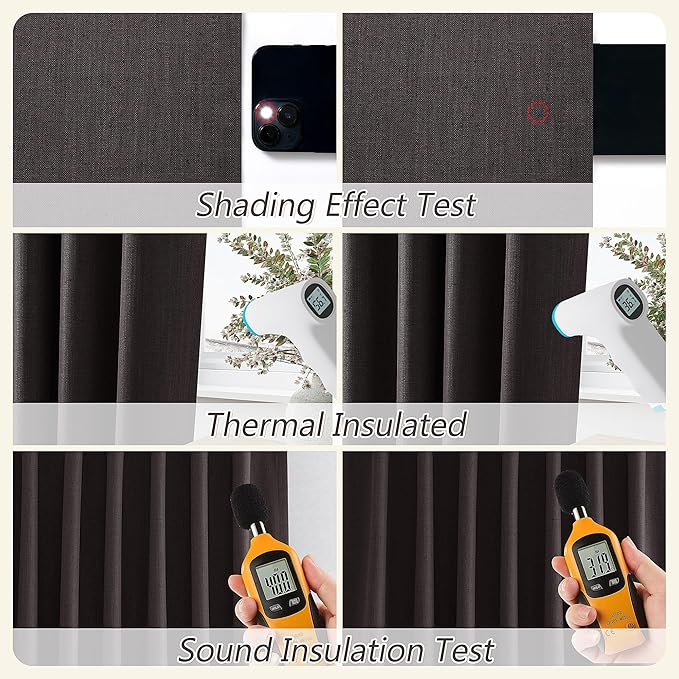Guken Cocoa Coffee 100% Blackout Linen Curtains 96 Inch Length 2 Panels Set for Living Room Bedroom Back Tab/Rod Pocket Thermal Insulated Farmhouse Black Out Drapes Room Darkening,52x96
