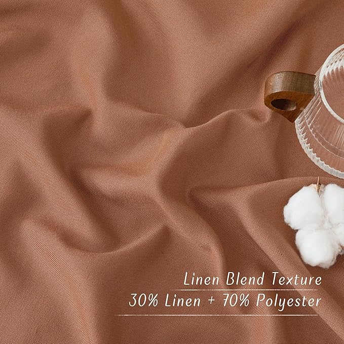 NICETOWN Caramel Linen Curtains for Kitchen, Thick Flax Small Window Treatments Semi Sheer Privacy Assured with Light Through for Cafe/Bathroom, W55 x L132, 2 Panels
