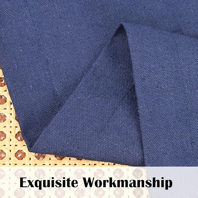 FRAMICS Farmhouse Cotton Linen Curtains for Living Room, Boho Button Curtains 63 Inch Length, Navy Blue Rustic Country Linen Window Curtains for Bedroom, Rod Pocket Curtains & Drapes, 52 x 63 Inch