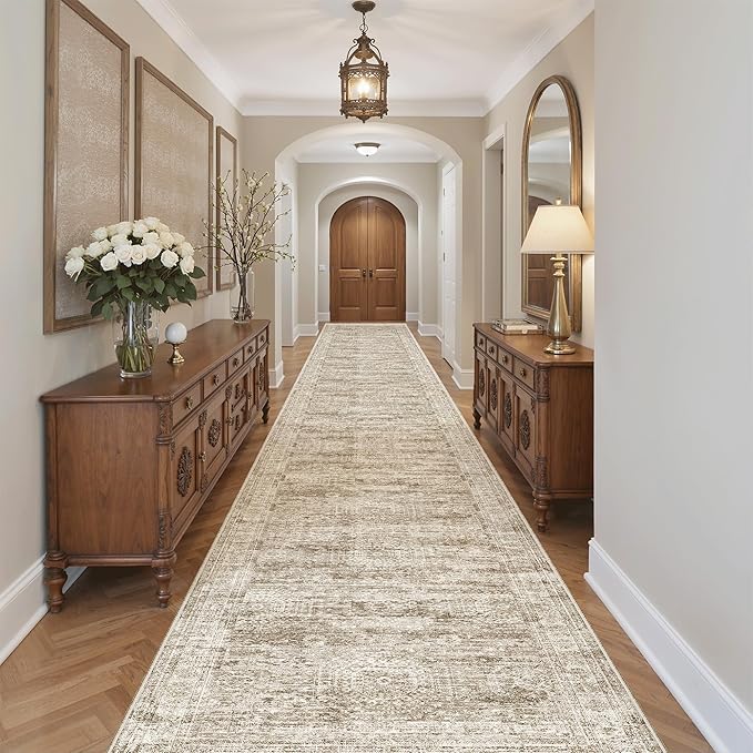 3x20 Hallway Runner Rug - Extra Long Carpet Runners for Hallways 20ft Non Slip Stain Resistant Rugs Runner for Living Room Bedroom 20 Feet Floor Carpet for Kitchen, Brown