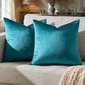 GIGIZAZA Decorative Couch Throw Pillow Covers,Set of 2 Teal Peacock Green Square Pillow Cushion Covers 22x22,Pillow Cases Velvet Pillow Covers