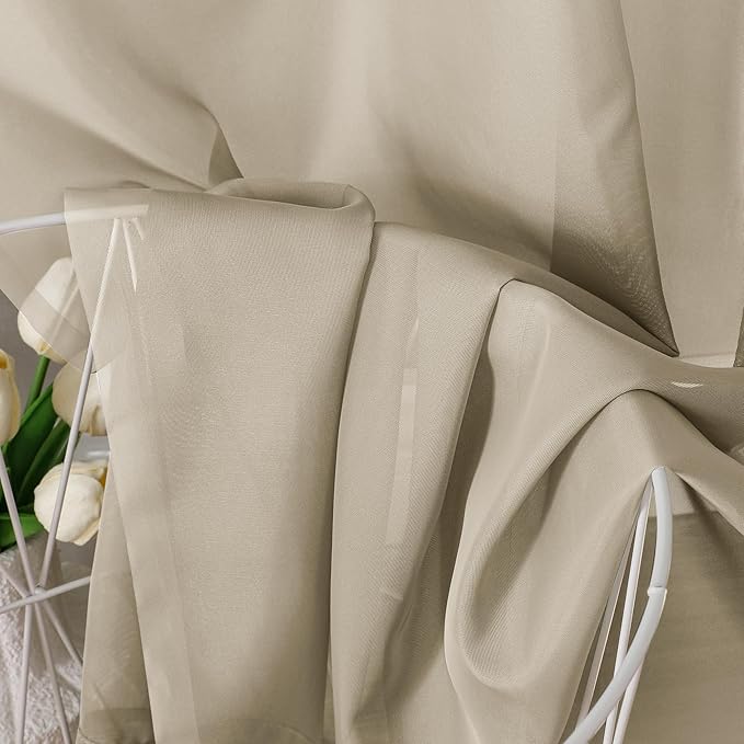 OVZME Taupe Sheer Curtains 84 Inches Long 2 Panels - Soft Light Filtering Window Sheer Panels for Living Room/Bedroom, Top Dual Rod Pocket, 1 Pair, Each 42Wx84L Inches