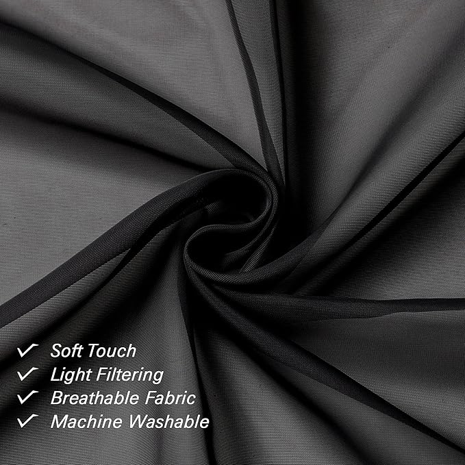 Lecloud Black Sheer Curtains 84 Inches Long 2 Panels, Solid Voile Light Filtering Airy Window Treatments for Living Room Bedroom, Lightweight Breathable Drapes with Dual Rod Pocket, 40" W x 84" L