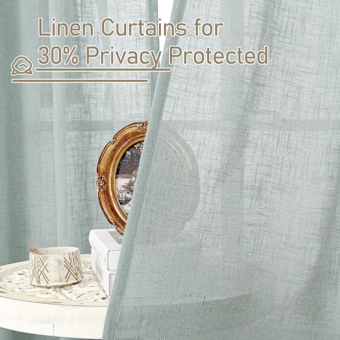 LAMIT Linen Curtains 108 Inches Long for Living Room, Back Tab and Rod Pocket Linen Textured Sheer Curtains Light Filtering Curtains for Boho Farmhouse, 2 Panels, 52 x 108 Inch, Greyish Blue