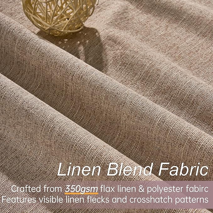 Topfinel 102 Inches Long Custom Blackout Linen Curtains, Pinch Pleated Noise Cancelling Curtains with Pin Hooks for Traverse Rods, Earth Tone Viral Drapes 2 Panels for Living Room Master Bedroom