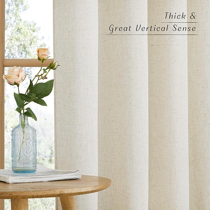 NICETOWN Natural Thick Linen Curtains 72 inch Length, Grommet Privacy Window Treatments Linen Weave with Light Filtering Vertical Drapes for Farmhouse/Home Office, W34 x L72, 2 Panels