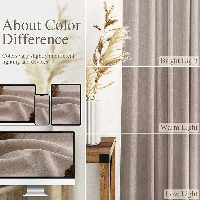 Extra Long Curtains 2 Panels 102 Inches Long for Living Room Oatmeal Back Tab Rod Pocket Light Filtering Semi Sheer Drapes Cotton Linen Textured Window Curtain 102 Inch Length for Bedroom 9 FT