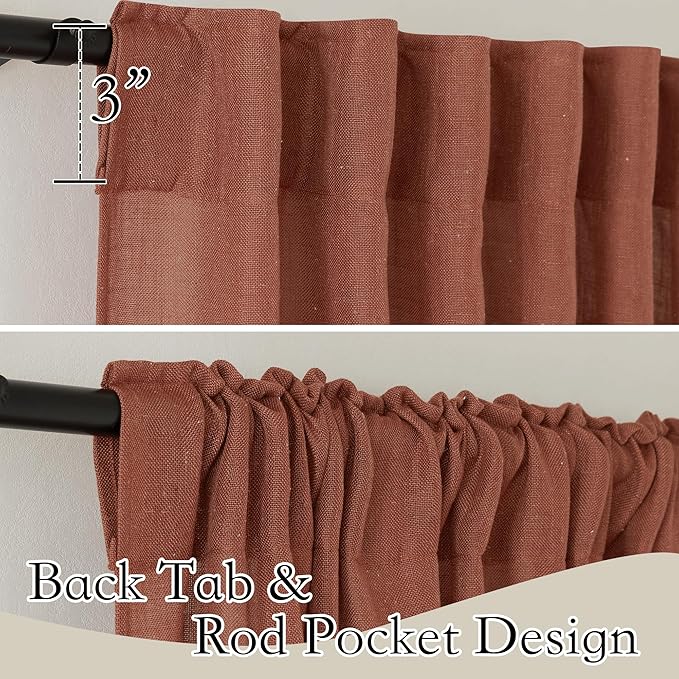 RYB HOME Faux Linen Curtains 102 inches Long, Elegant Textured Sheer Drapes Boho Window Decor for Balcony Living Room Dining Room, 52 Wide x 102 inches Long, Terracotta, 2 Pcs