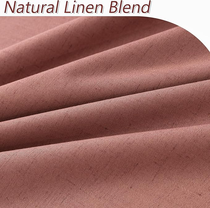 Dusty Rose 100% Blackout Linen Curtains 108 Inch Length 2 Panels Set for Girls Bedroom Back Tab Thermal Insulated Black Out Drapes Room Darkening Farmhouse Style for Bedroom Window Curtains 52x108