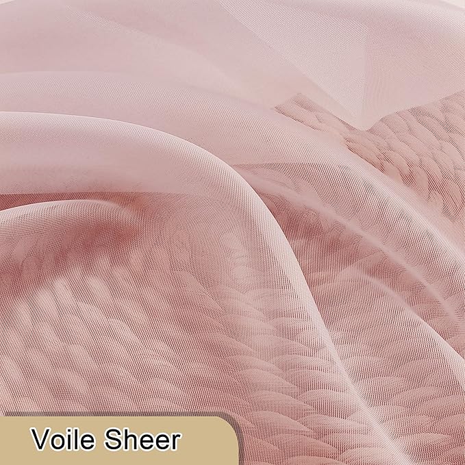 Lecloud Blush Pink Sheer Curtains 63 Inch Length 2 Panels, Light Filtering Window Voile Curtain & Drapes for Kitchen/Living Room/Children Room, Dual Rod Pocket Girls Bedroom Drape, 42x63 Inches