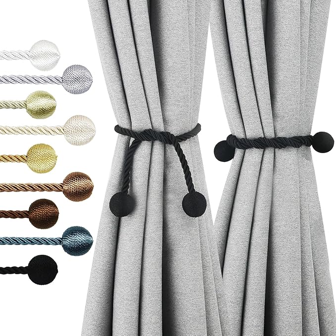 Curtain Tiebacks Outdoor Elegant Decorative Tie Backs Modern Rope Tiebacks for Drapes Window Curtain Holdbacks for Draperies (Black, 2)
